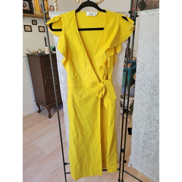 Rent the runway sz 6 sunshine yellow Walker A.L.C dress wrap midi short sleeve - Picture 4 of 8